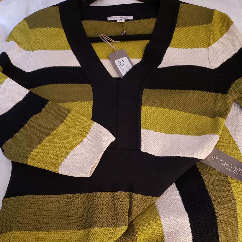 NY & Co. Eva Mendes Green multi strip dress